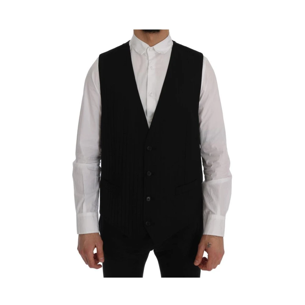 Dolce & Gabbana Zwart Gestreept Wollen Vest Black Heren