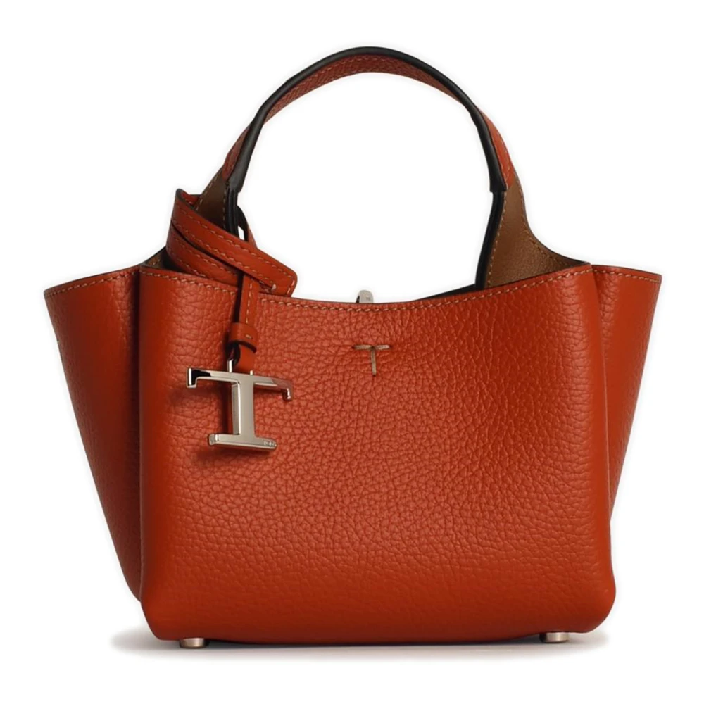 TOD'S Beige Leren Tas met T Timeless Metalen Accessoire Brown Dames