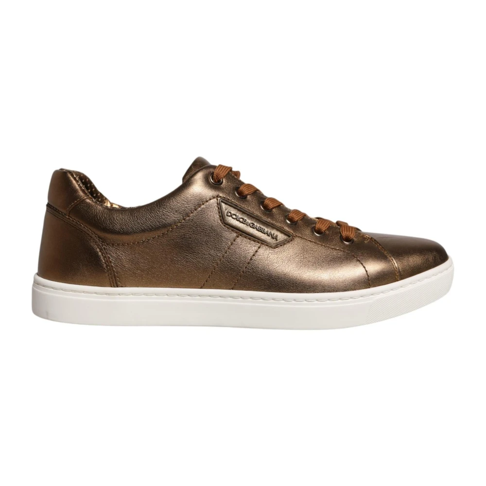Dolce & Gabbana Metallic Leren Sneakers met Rubberen Zool Heren Schoenen Geel