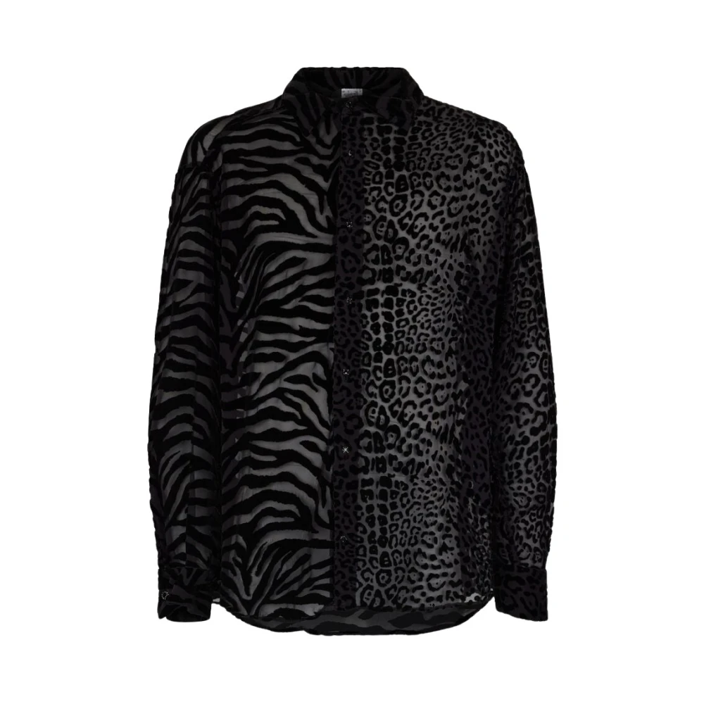 Roberto Cavalli Zebra Leopard Print Button-Down Skjorta Black, Herr