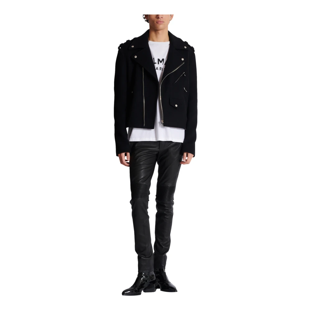 Balmain Leren motorbroek Black Heren
