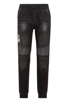 Panelled-Design Denim Track Pants