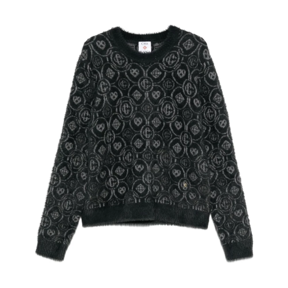 Casablanca Men's Gray Round-Neck Knitwear, L, Fluffy Monogram Jumper