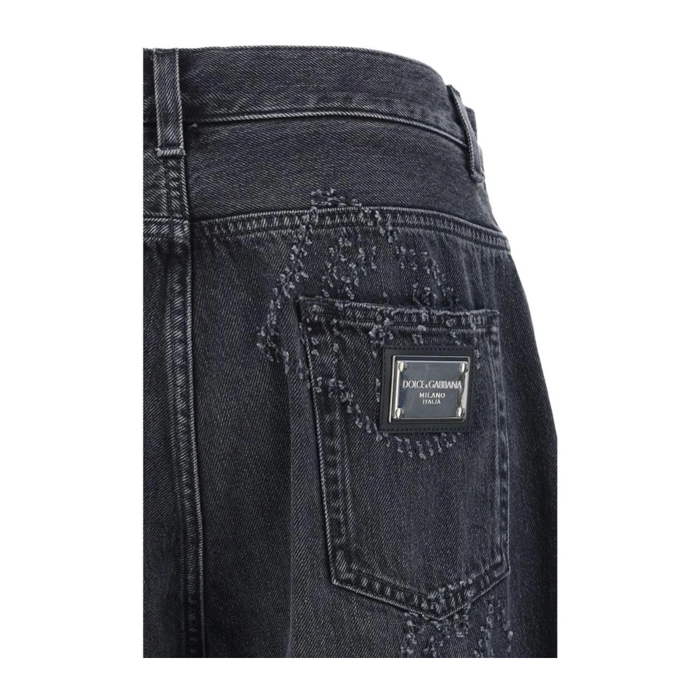Dolce & Gabbana Geborduurde Monogram Denim Broek Blue Heren