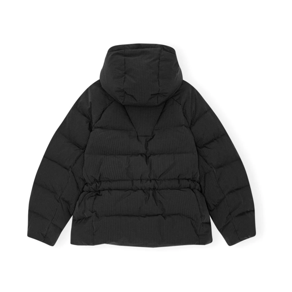 Ganni Zwarte Gewatteerde Jas met Strikdetail Black Dames