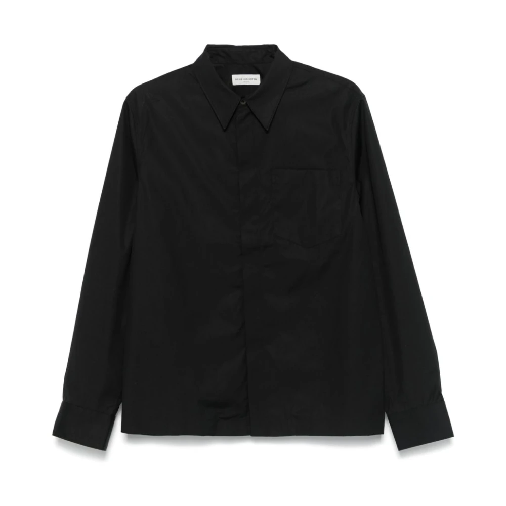 Dries Van Noten Zwarte Katoenen Poplin Overhemd Black Heren