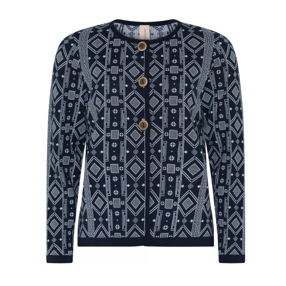 Skovhuus Jacquard Buttoned Cardigan in Marine Blue Dames