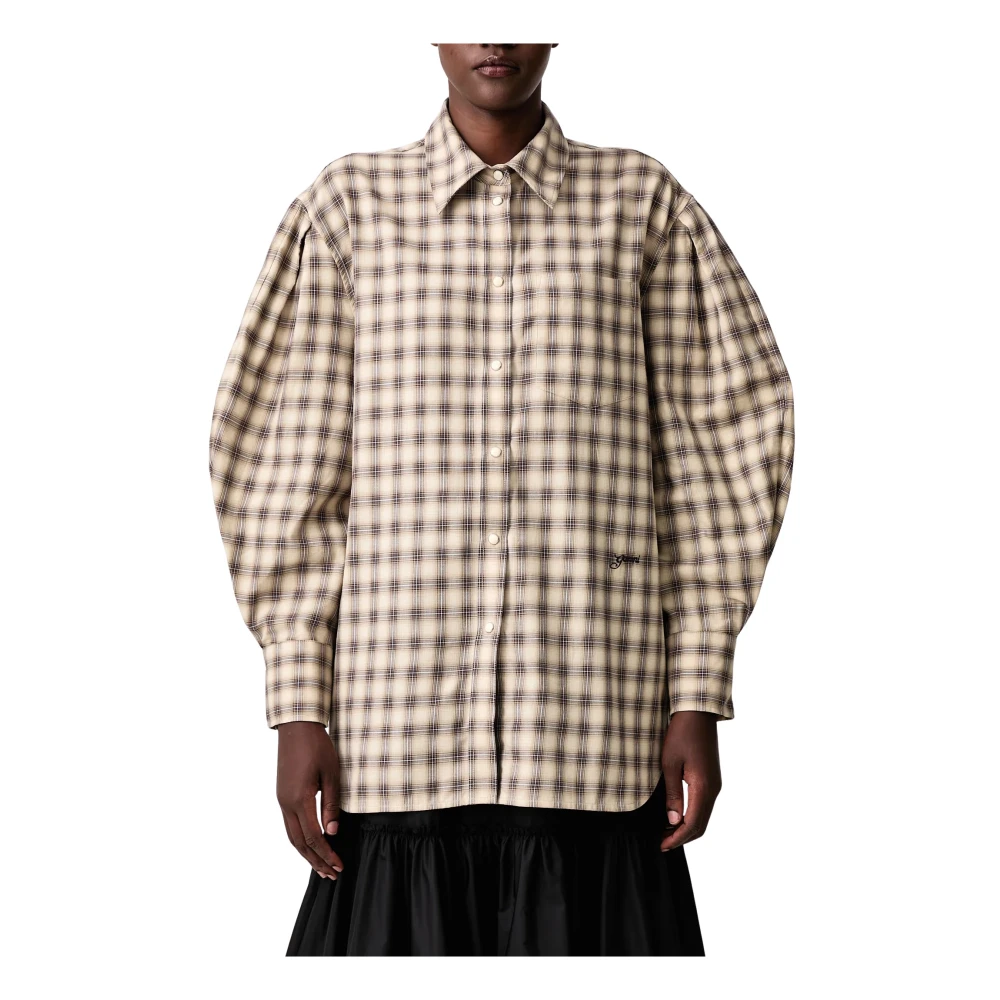 Ganni Donna Multicolor - Camicia In Flanella A Quadri Leggeri - Blouses & Shirts - E - S