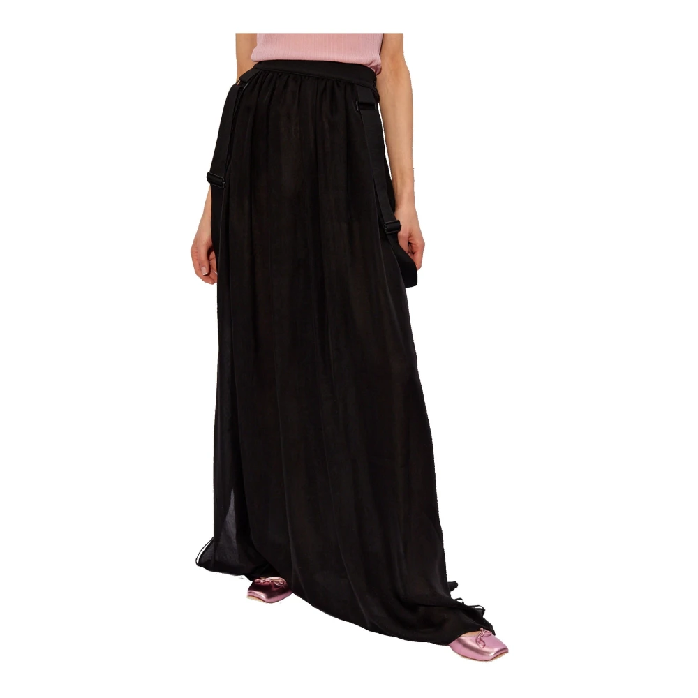 Max Mara Zwarte Zijden Elegante Geplooide Rok Black Dames