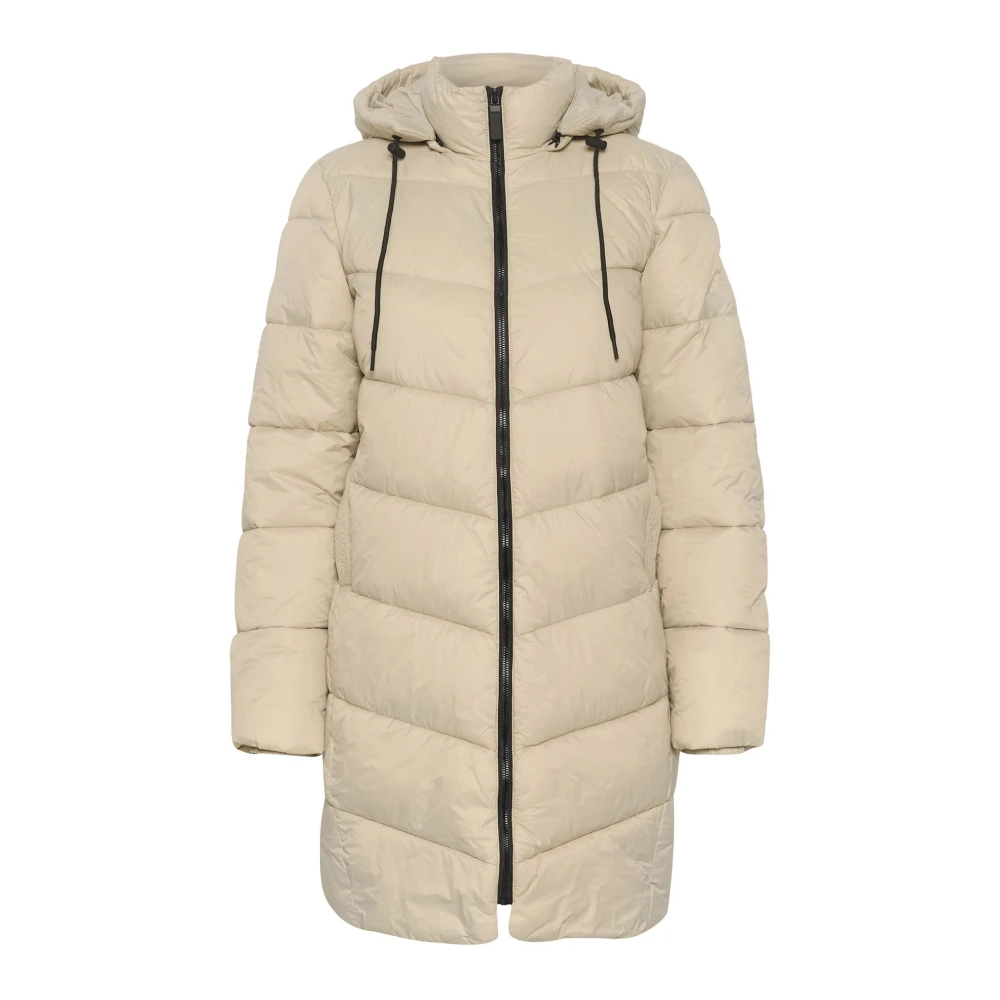 Kaffe Women's Gray Quilted Feather Coat With Hood - Parkas - 2XL - Coats