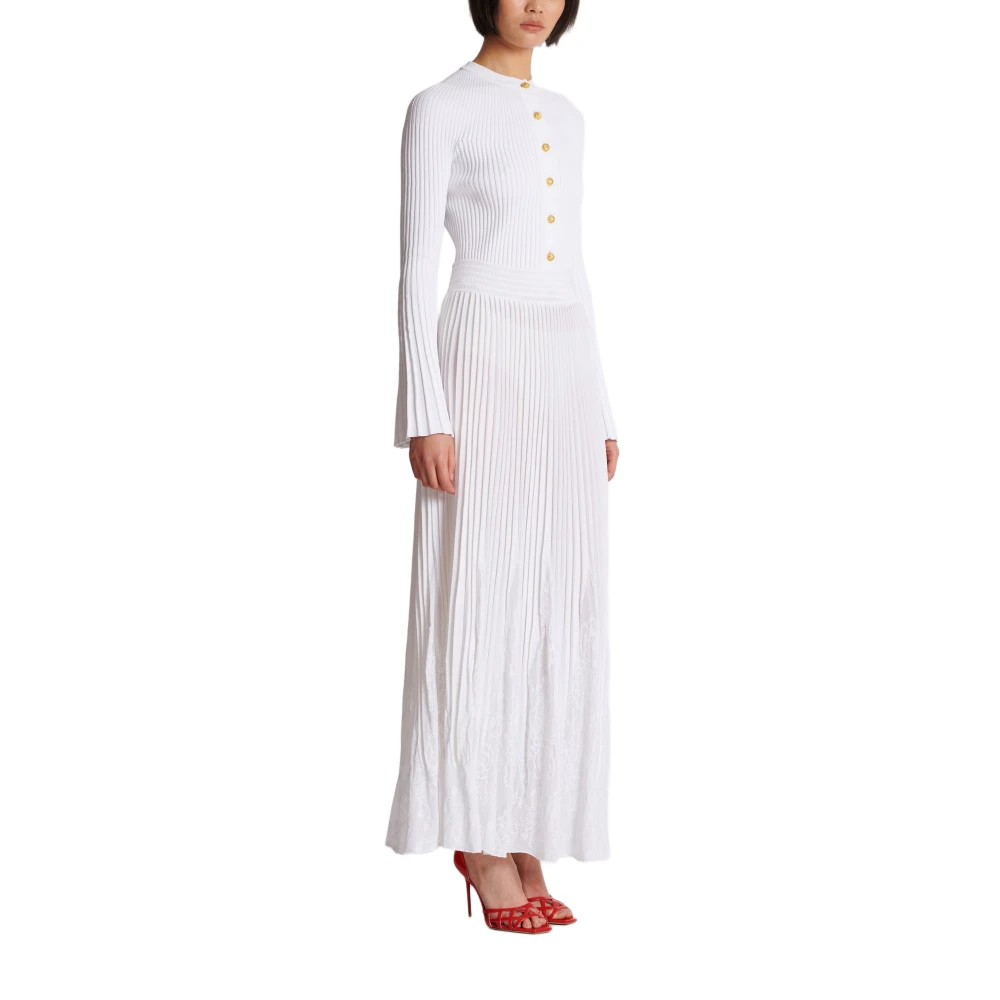 Balmain Lange gebreide rok met kanten detail White Dames