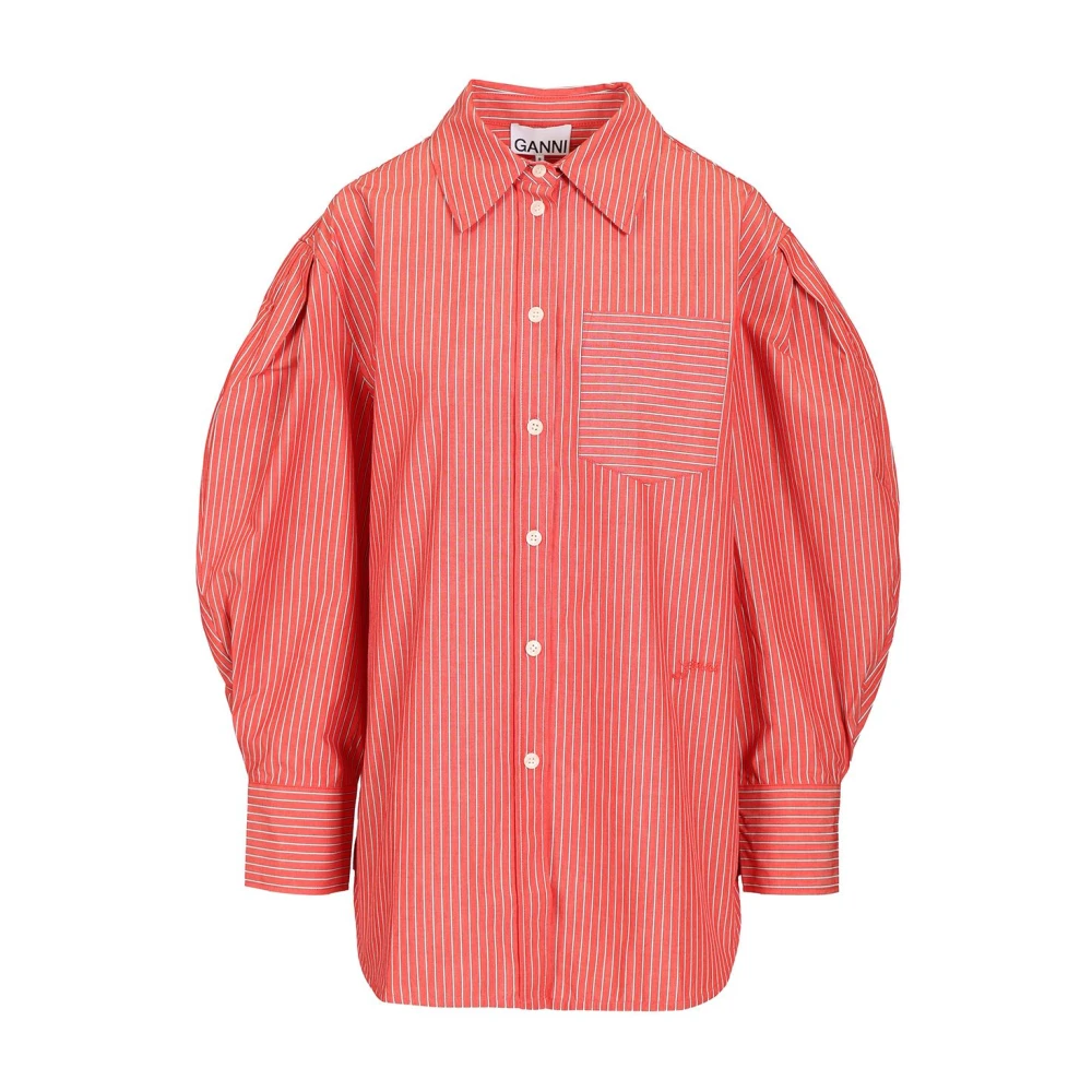 Ganni , Shirts, Female, Red, Xs, Cotton Oxford Shirt