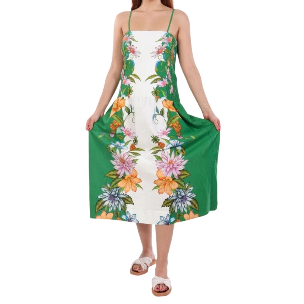 Farm Rio Vrouw Multicolor Kleedjes Dames, Veelkleurig, L, Linnen, Sweet Bloom Dreamscape Midi Jurk