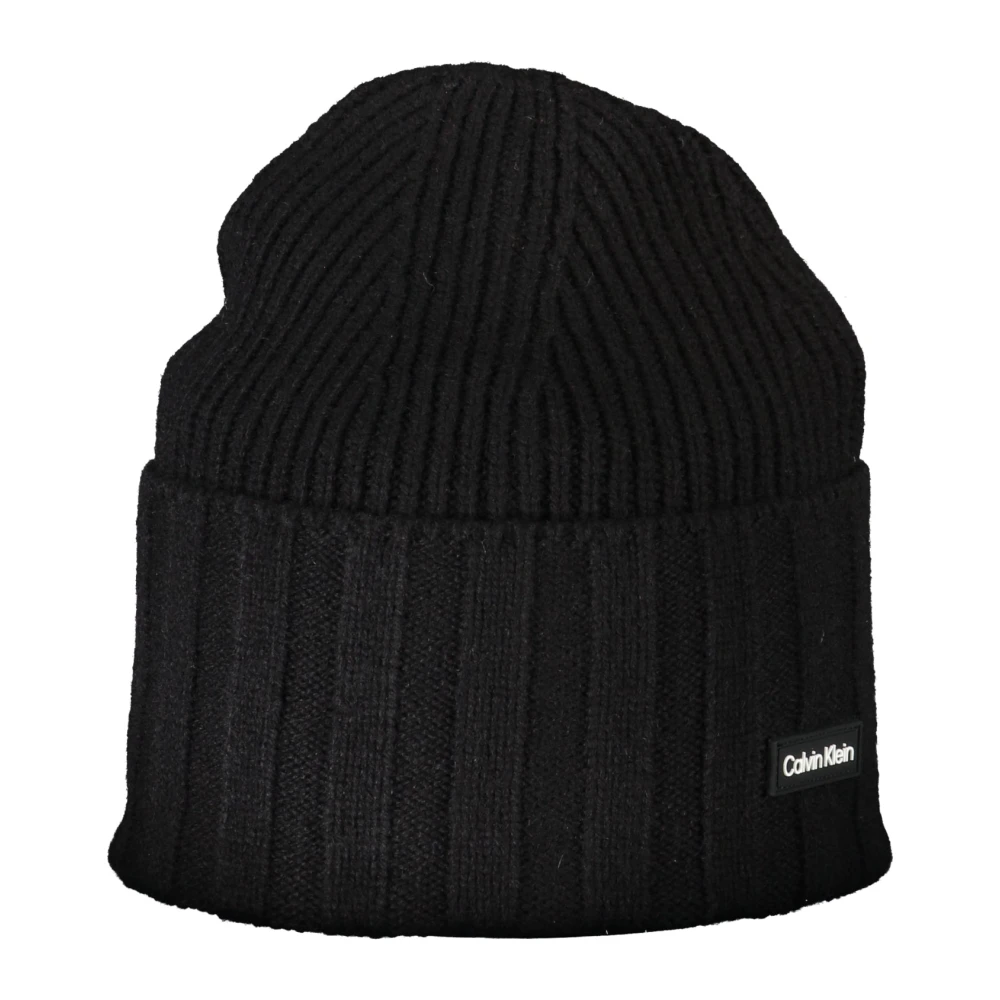 Calvin Klein Zwarte Heren Beanie Muts met Contrastdetails Black Heren