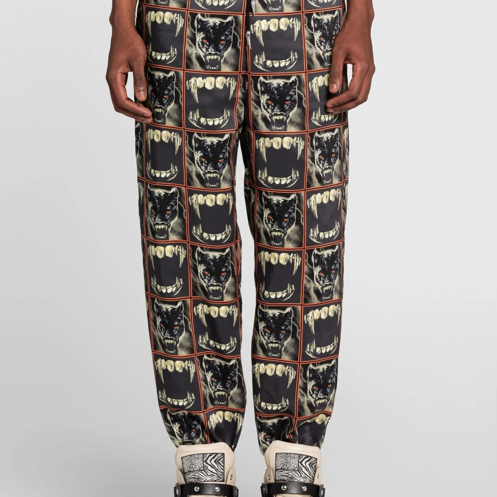 Roberto Cavalli Panterprint Sweatpants met Tiger Tooth Hardware Black Heren