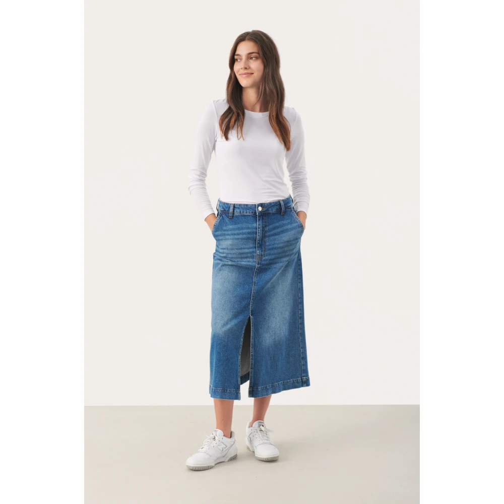 Part Two Lichtblauwe Denim Midi Rok Blue Dames