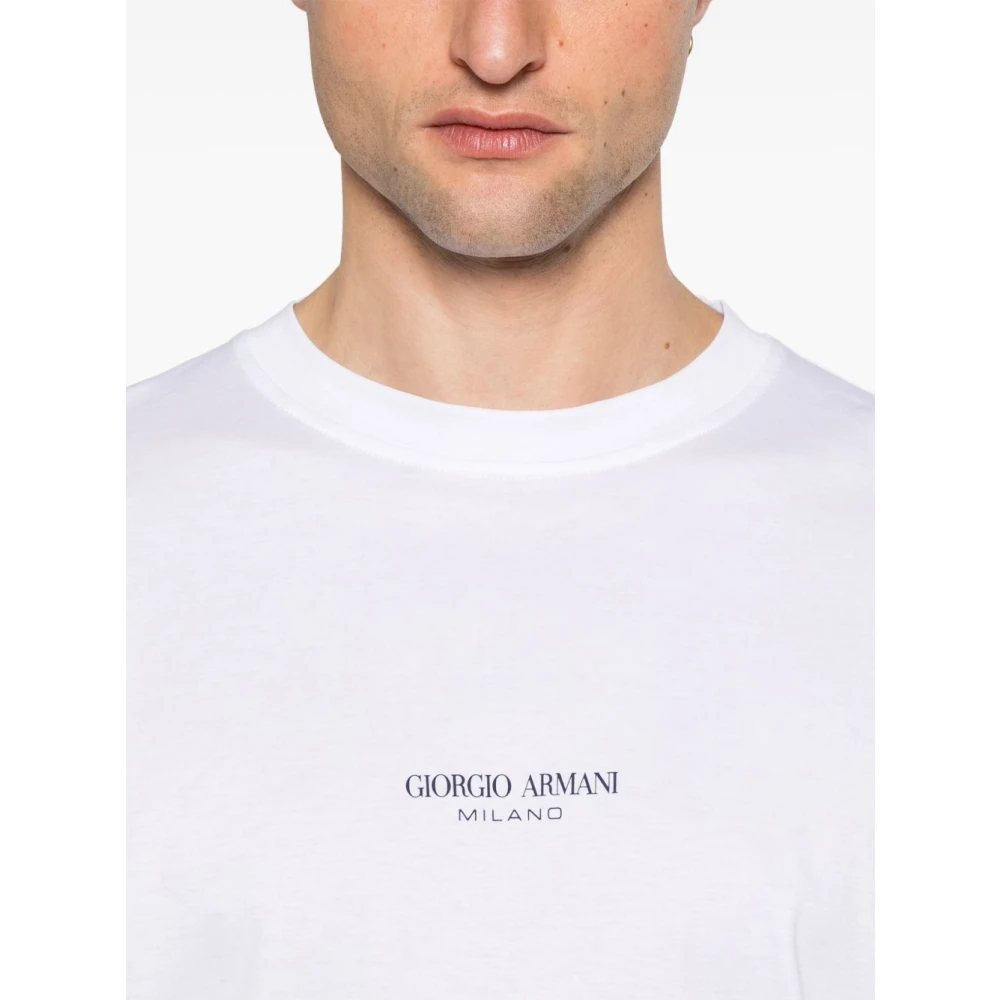 Giorgio Armani Logo Print Katoenen T-shirt White Heren