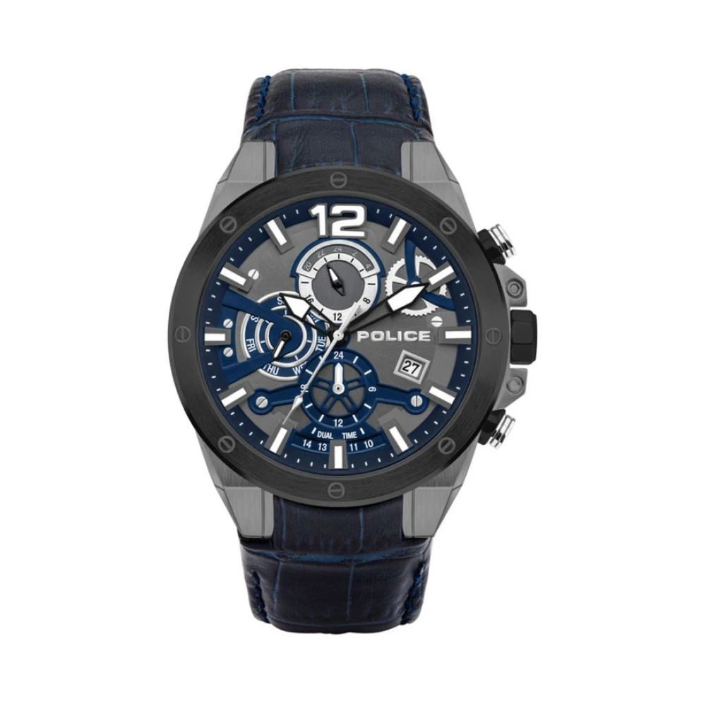 Police Men's Blue Leather Quartz Analog Watch