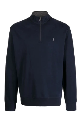 Bomull Half-Zip Stickad Tröja med Logobroderi