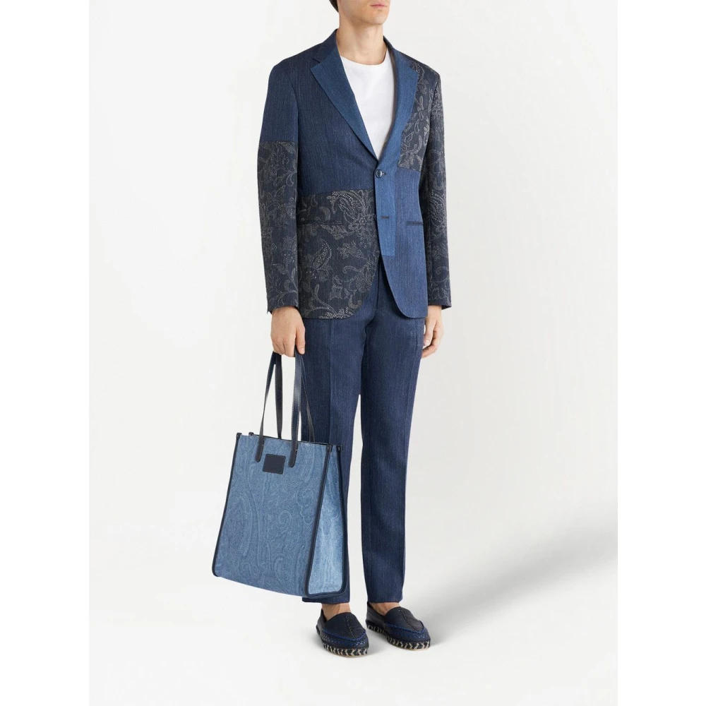 ETRO Denim Shopper met Amebas Patroon Blue Heren