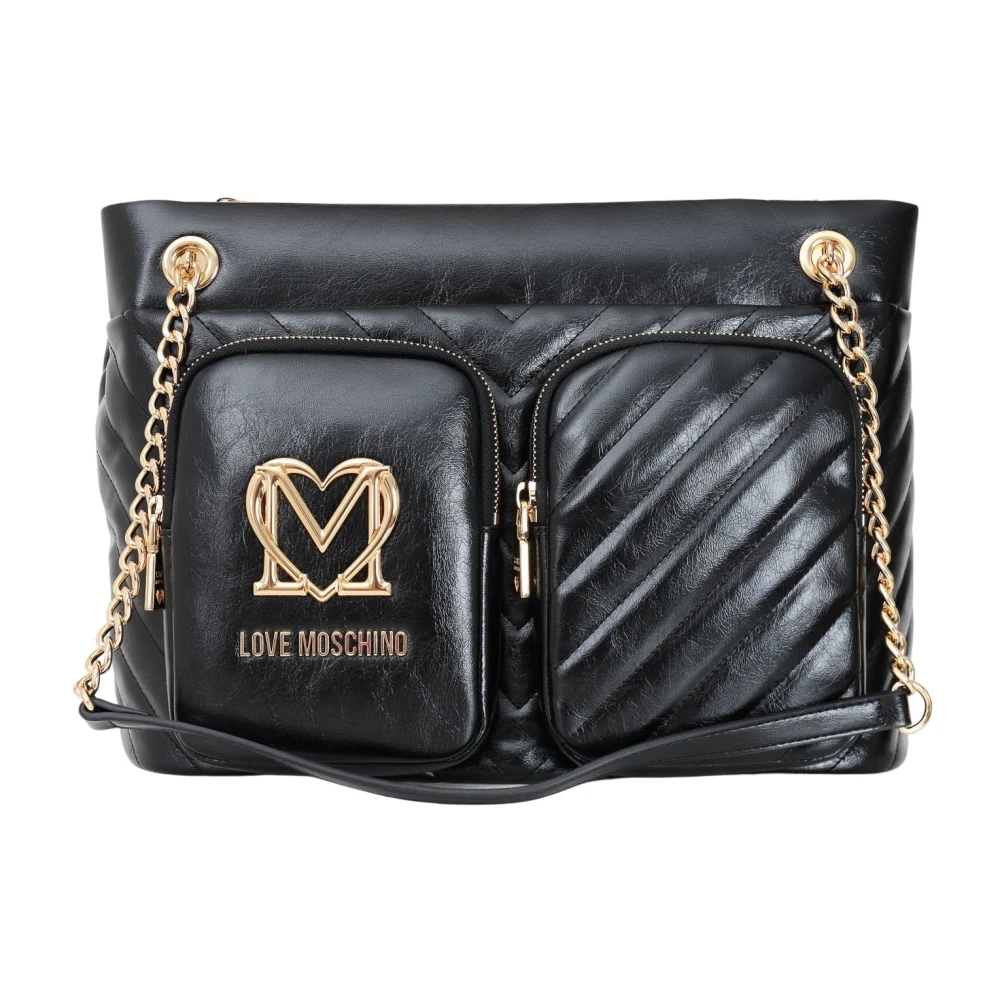 Love Moschino Zwarte Shopper Tas met Kettinghandvatten Black Dames