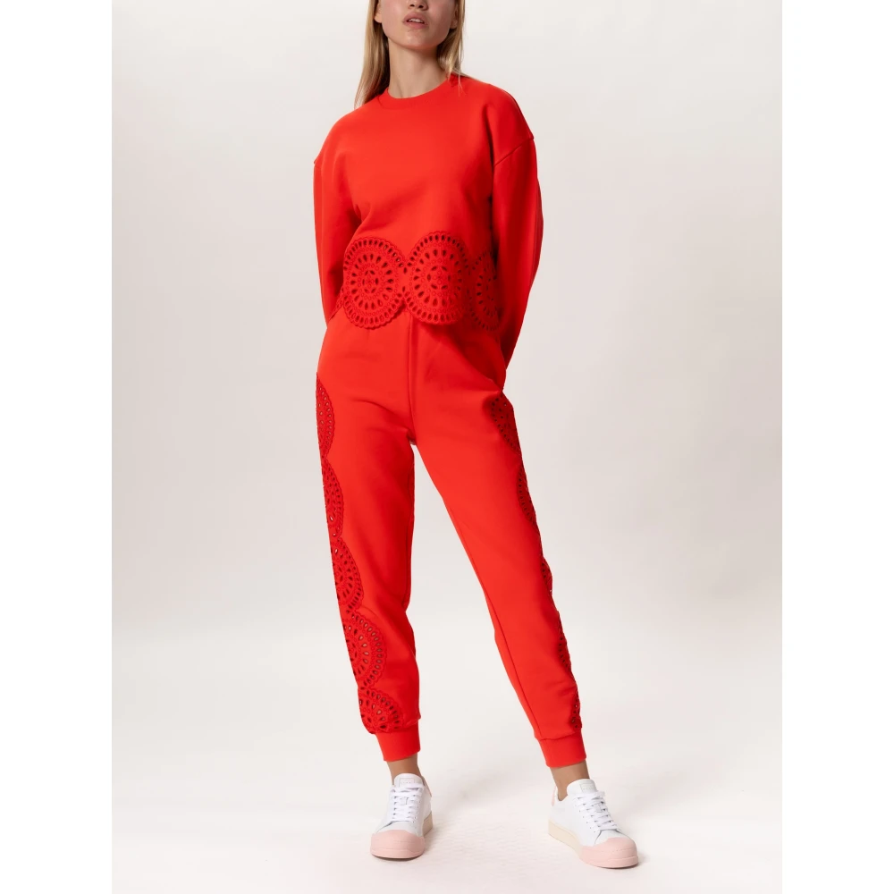 Stella Mccartney Broderie Anglaise Detail Jersey Broek Red Dames