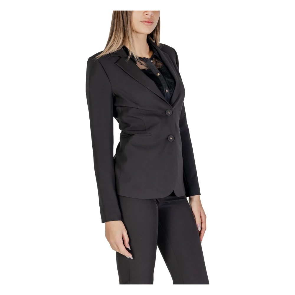 Sandro Ferrone Zwarte Knoop Blazer Reverskraag Black Dames