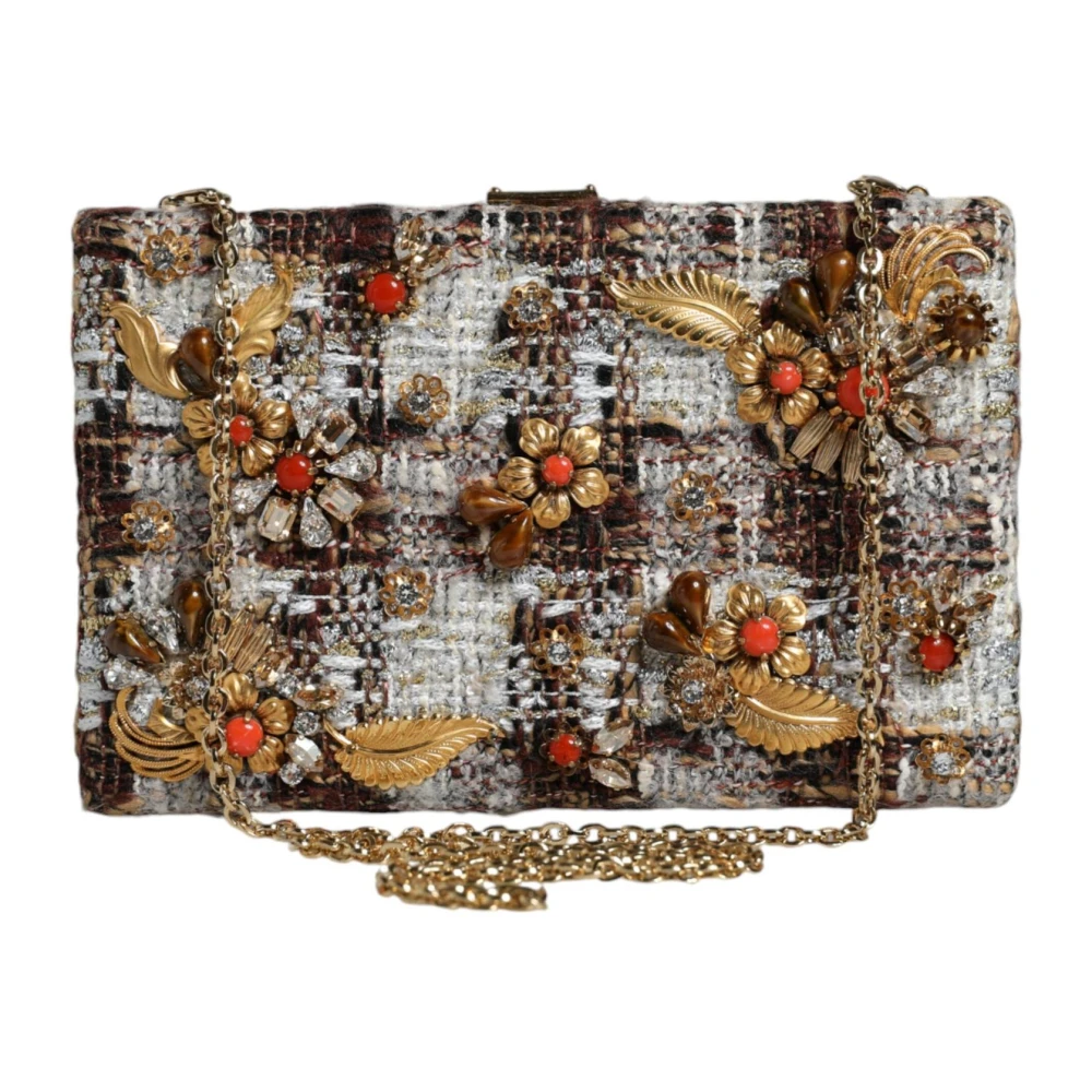 Dolce & Gabbana Bloemen Tweed Crossbody Tas met Gouden Detail Multicolor Dames