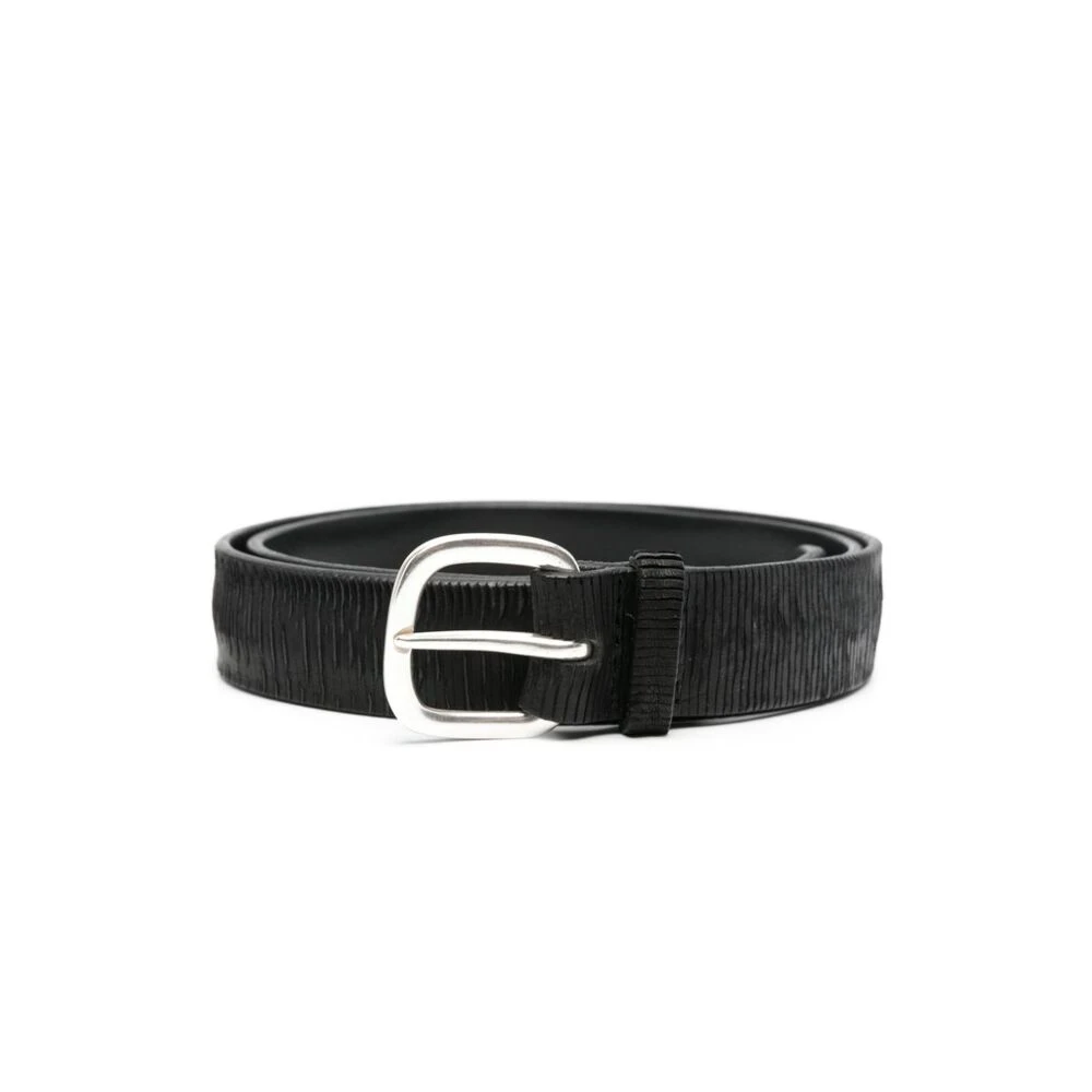 Orciani Zwarte Leren Riem met Gegraveerd Detail Black Heren