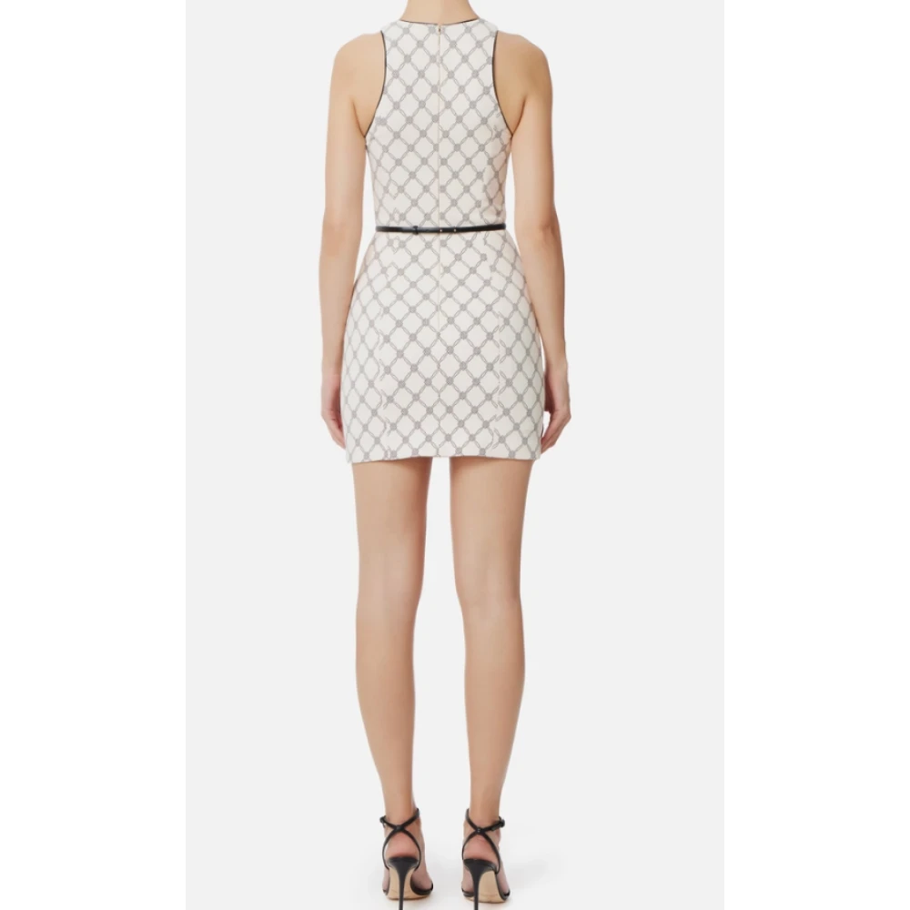 Elisabetta Franchi Mouwloze jurk met diamantprint en riem White Dames