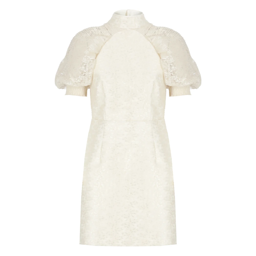 Rotate Birger Christensen Ivoor Kant Geplooide Ballonmouw Jurk Beige Dames