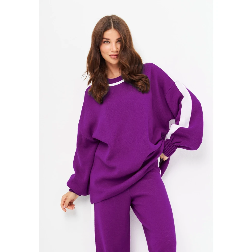 Cesare Gaspari CG Gebreide Jogger set Paars Purple Dames