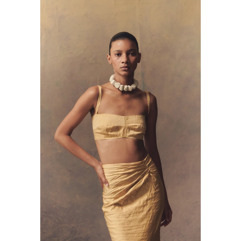 Cortana Metallic Draad Bustier Top Yellow Dames