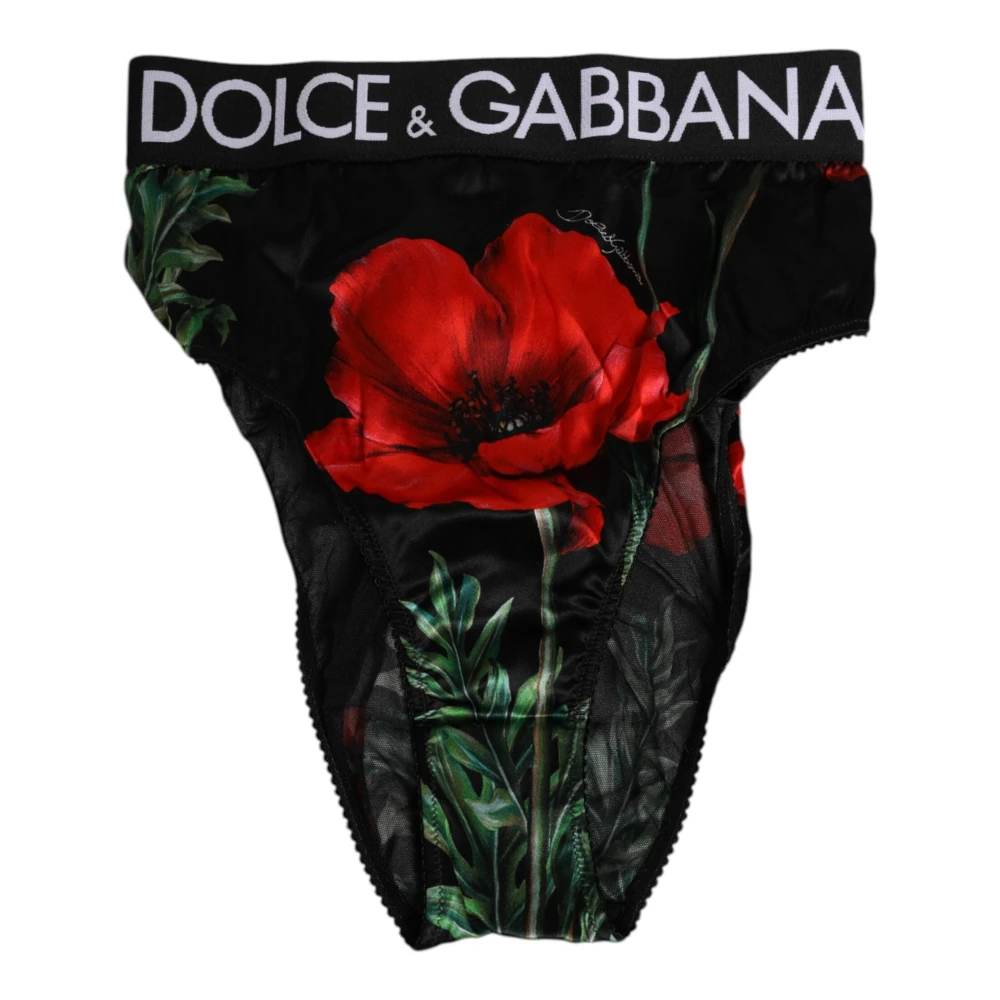Dolce & Gabbana Women's Black Underpants, M, Floral High Waist Mesh Underwear