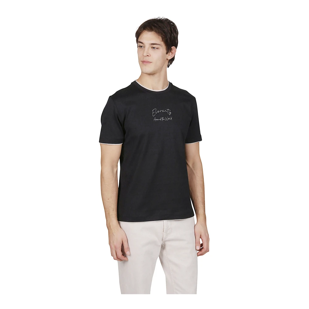 Eleventy Jersey Katoen Ronde hals T-shirt met Print Blue Heren