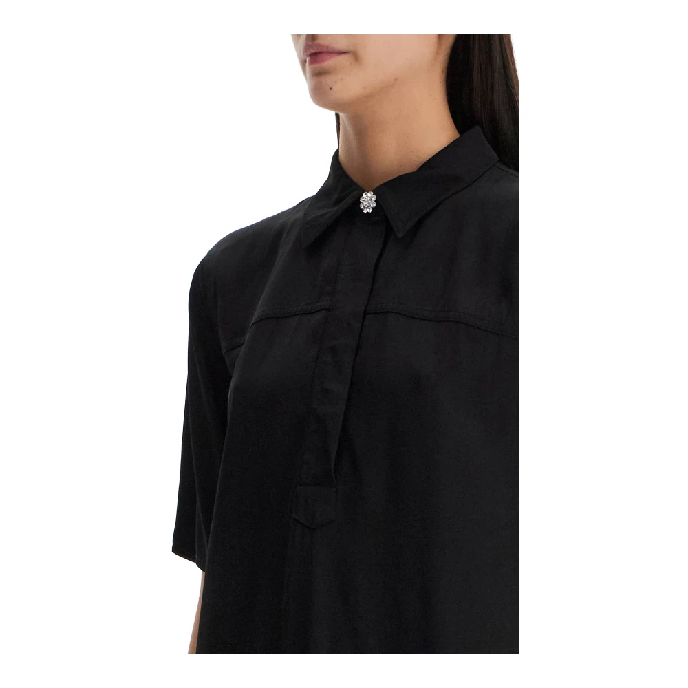 Ganni Gerimpelde Geplooide Mini Jurk Black Dames