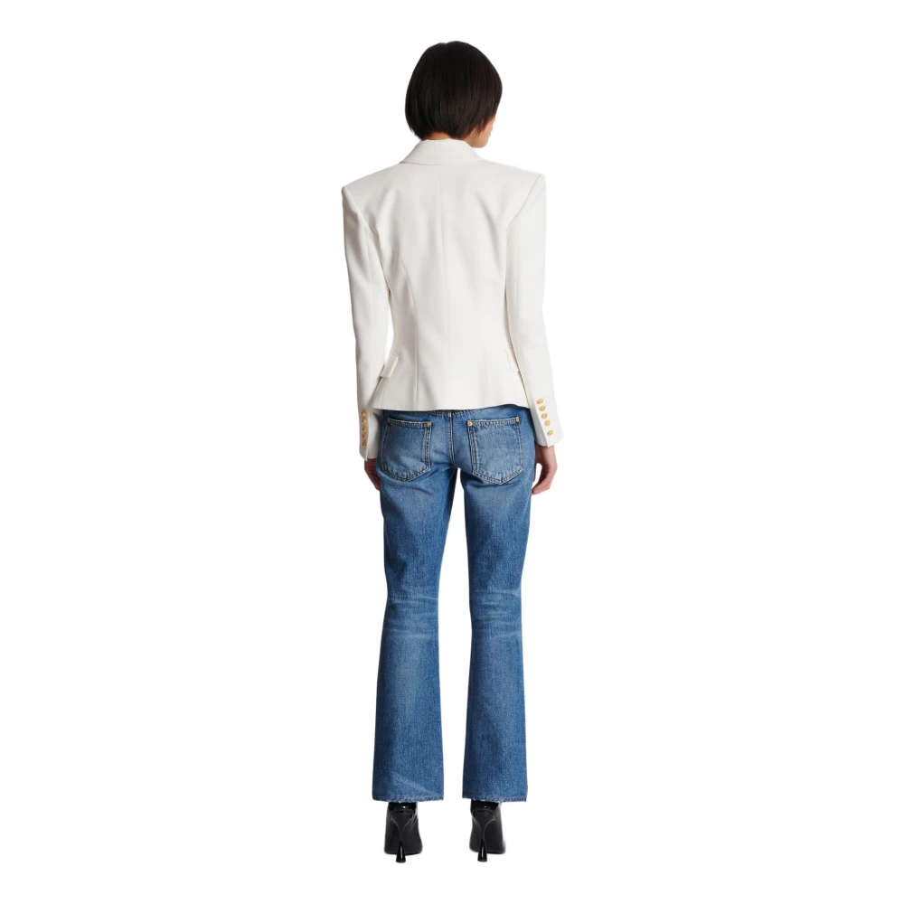 Balmain Enknoop Crepe en Satijnen Jas White Dames