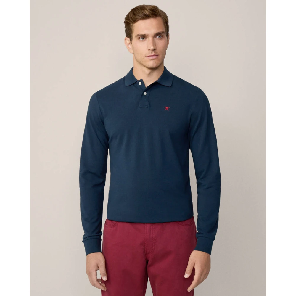 Hackett Lange Mouw Polo Slim Fit Blue Heren