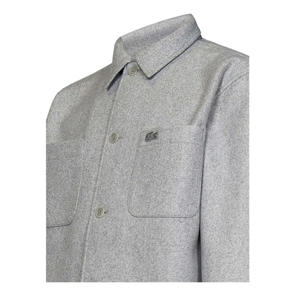 Lacoste Grijze knoopshirt met krokodilborduursel Gray Heren
