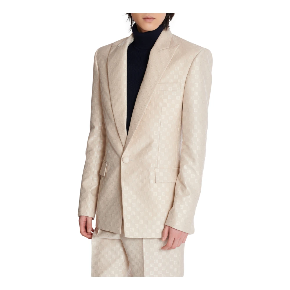 Balmain 1-button jasje in PB Labyrinth jacquard Beige Heren