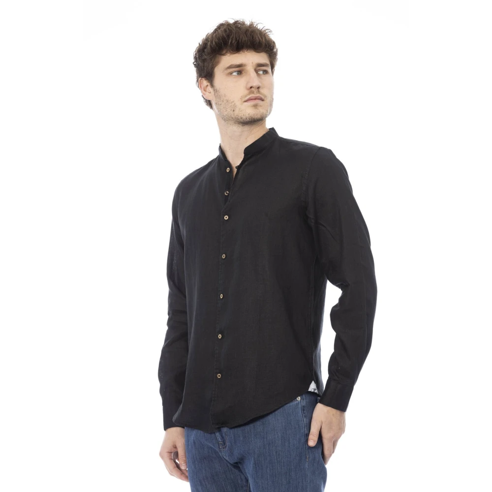 Baldinini Regular Fit Koreaanse Kraag Shirt Black Heren