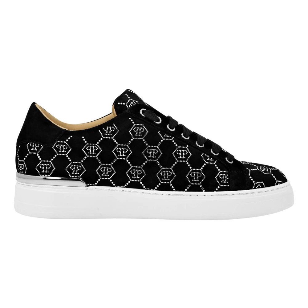 Philipp Plein Nappa Leren Lo-Top Sneakers Strass Monogram Heren Schoenen Zwart