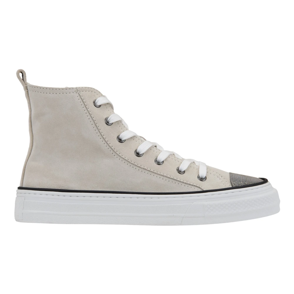 Brunello Cucinelli Suede Sneakers met Veters en Strass-steentjes Dames Schoenen Beige