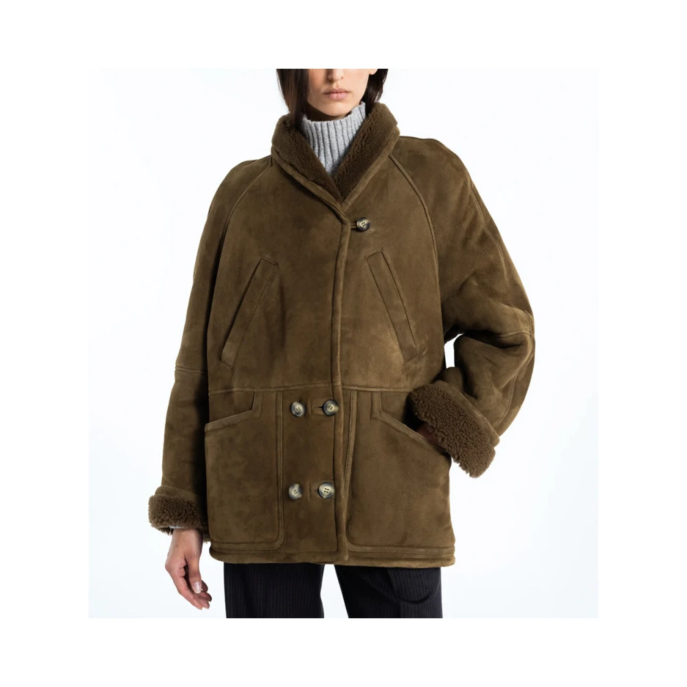 Margaux Lonnberg Donkergroene Shearling Jas Elea Brown Dames