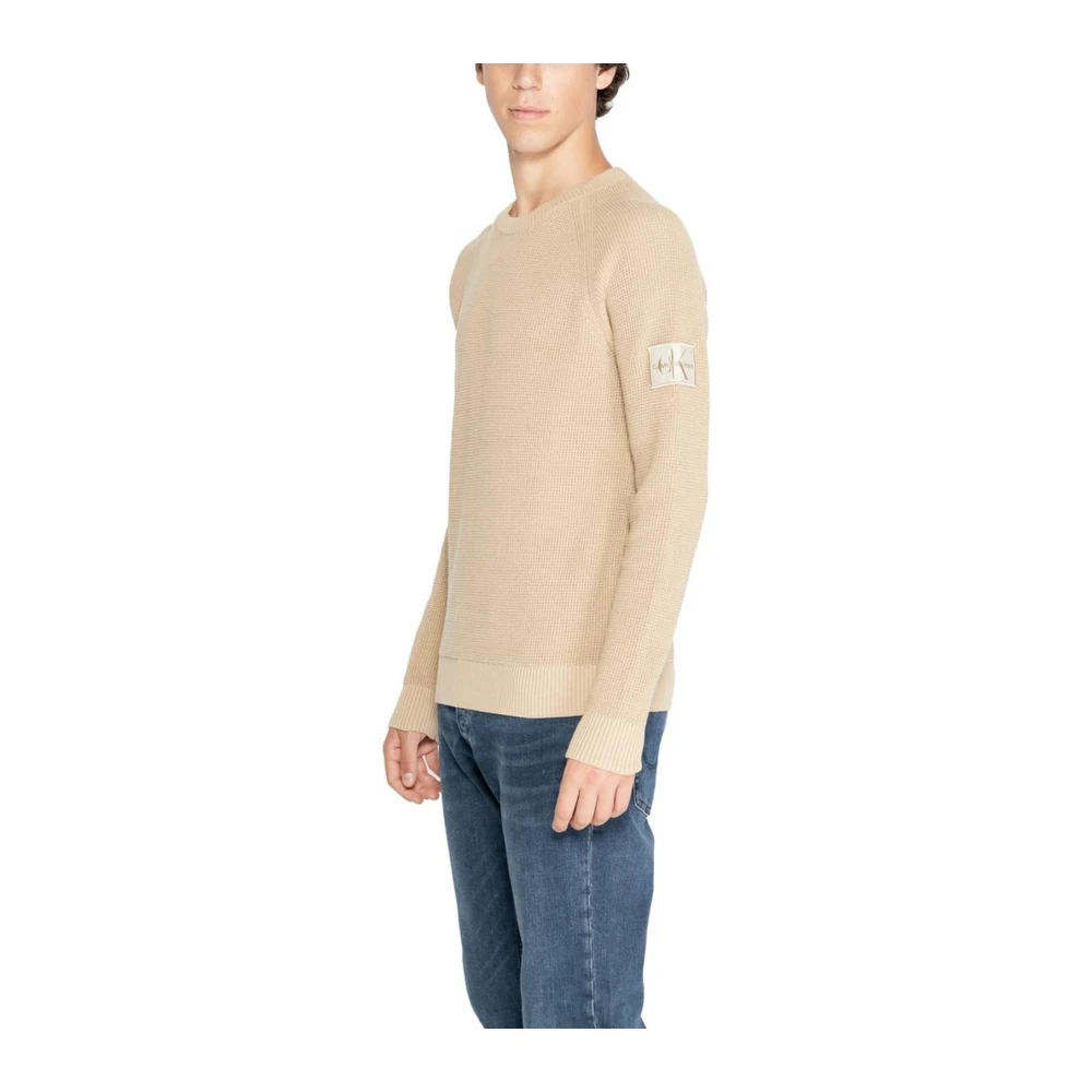 Calvin Klein Jeans Katoenen Trui Heren Gebreide Collectie Beige Heren