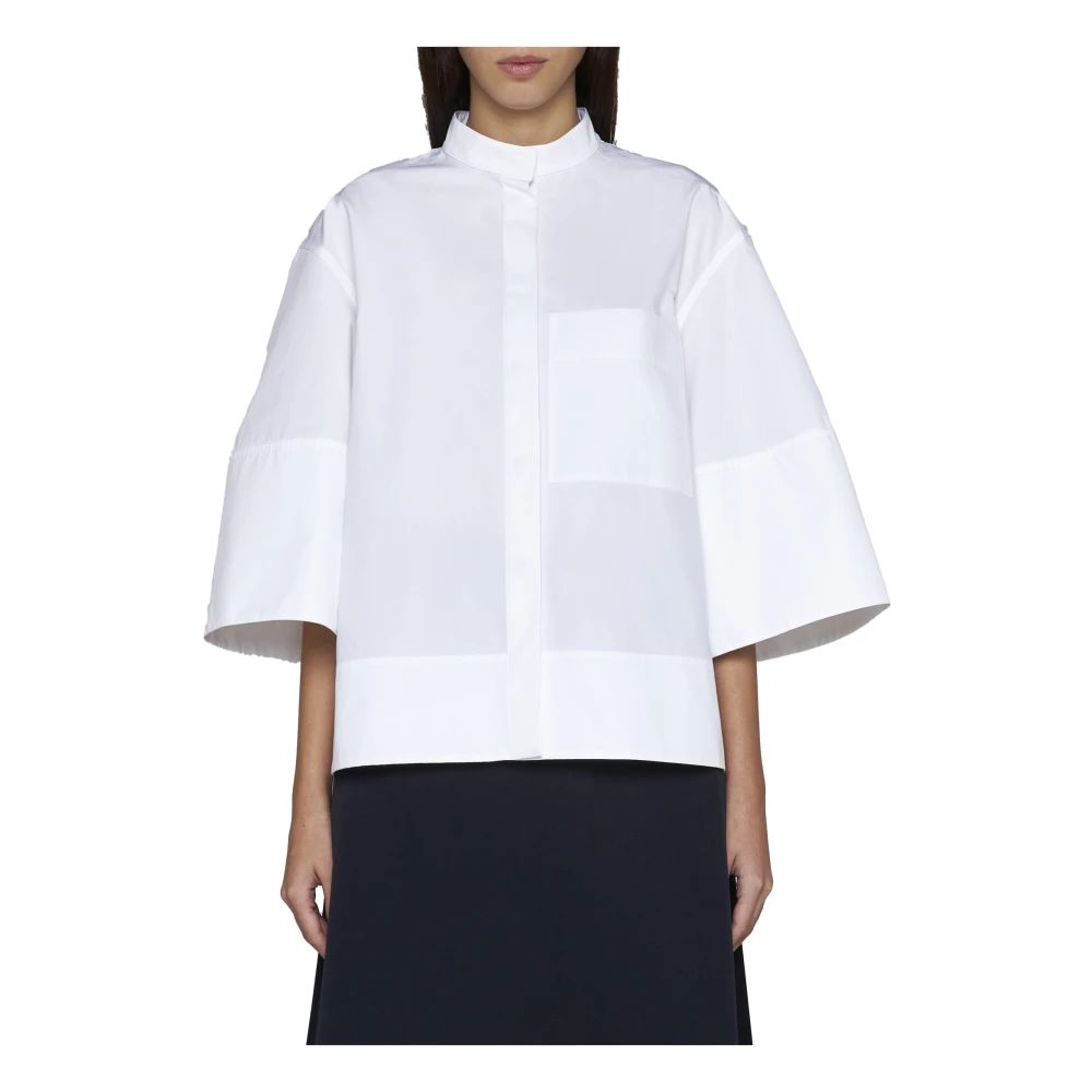 Jil Sander Witte Poplin Overhemd met Opstaande Kraag White Dames