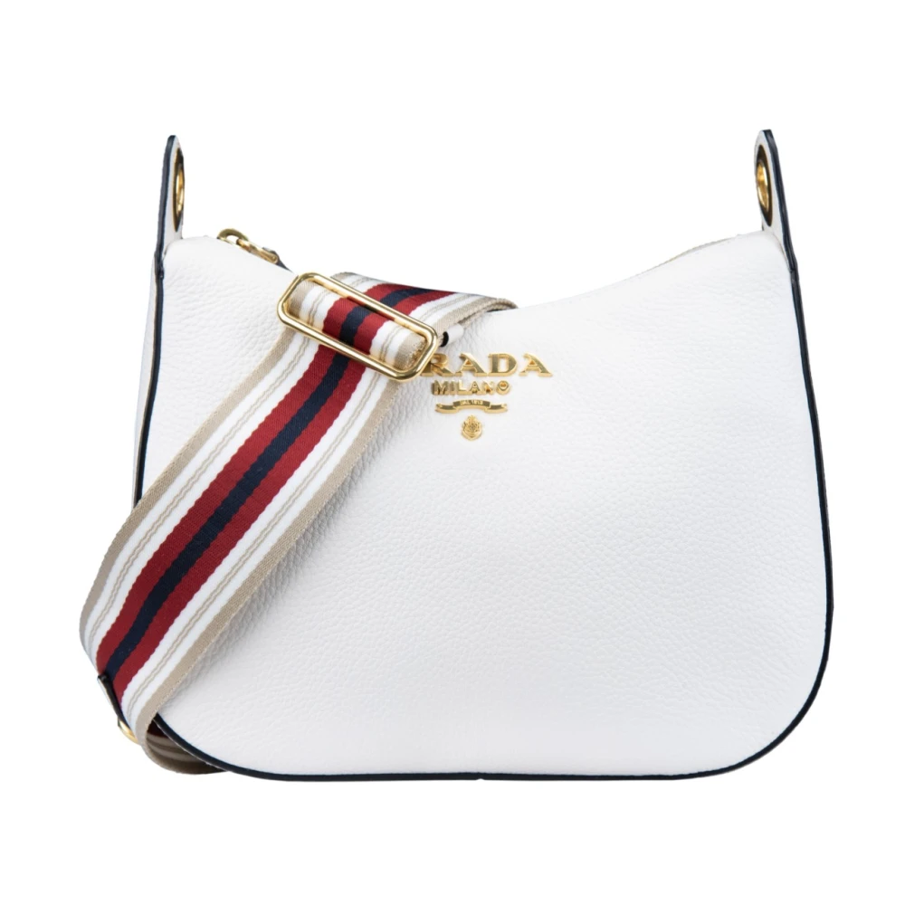 Prada Leren schoudertas met ritssluiting White Dames