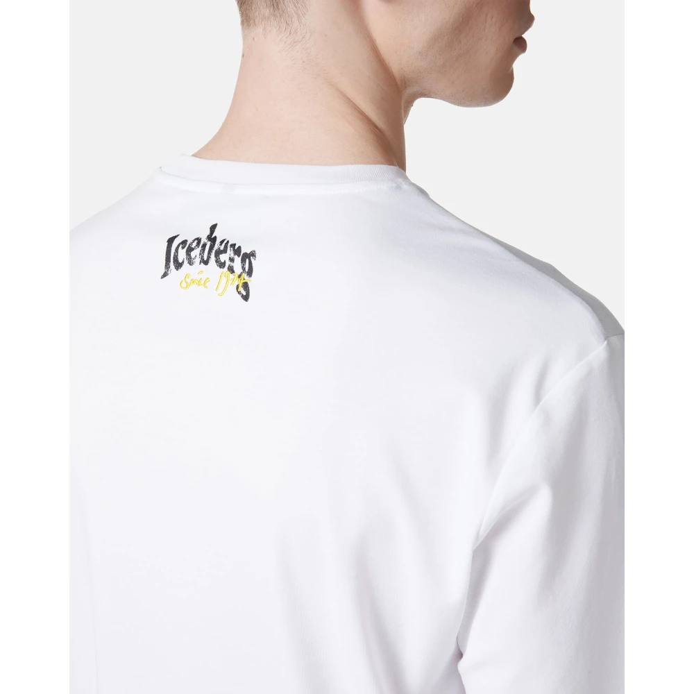 Iceberg Wit regular fit T-shirt van GOTS-gecertificeerde interlockstof White Heren