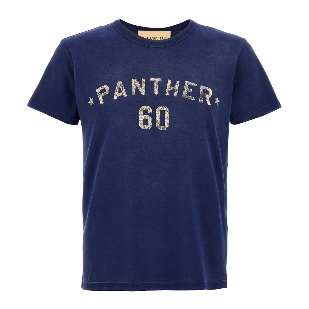 Valentino Garavani Herren Blau Baumwoll-T-Shirt Mit Chez Valentino Print Und Patch