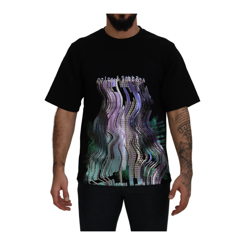 Dolce & Gabbana T-Shirts, Male, Xs, Cotton Printed Crewneck Tee Black